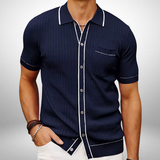 Strukturiertes Pima Baumwolle Poloshirt – Blau